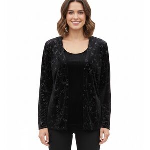 NOTATIONS Twinset Velveteen Glitter Cardigan Tank, Women’s M, Black